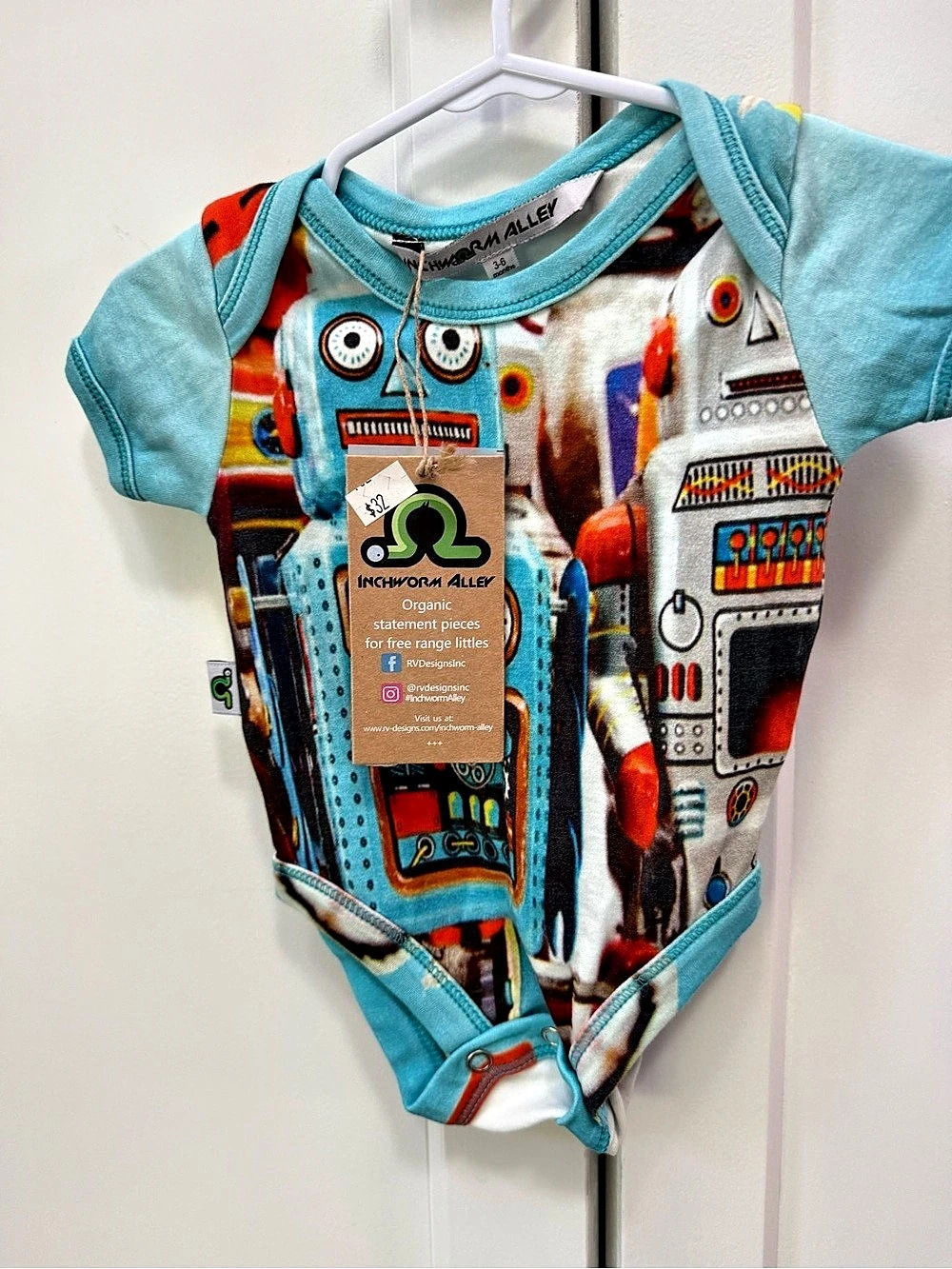 Inchworm Alley Robot Print Bodysuit in Blue Baby 3-6M NWT